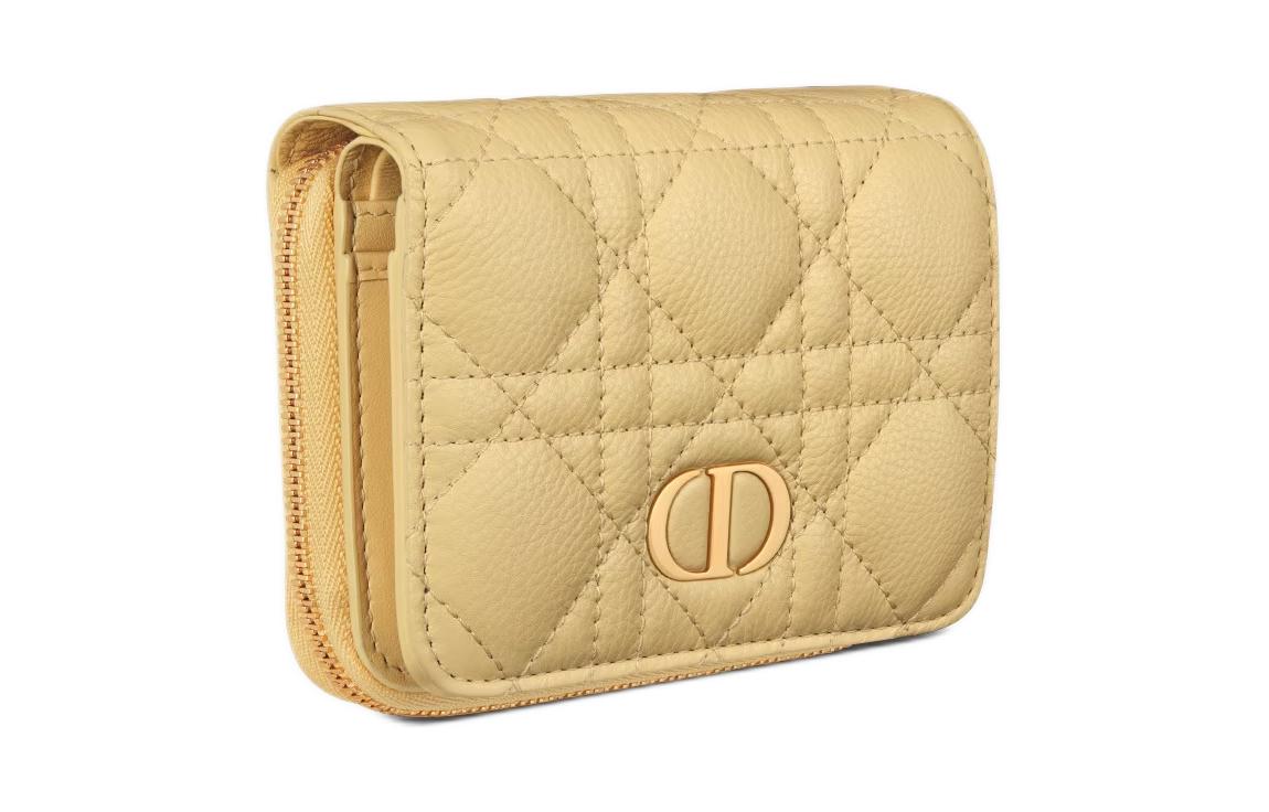DIOR Caro Calfskin Wallet Women's Light Yellow