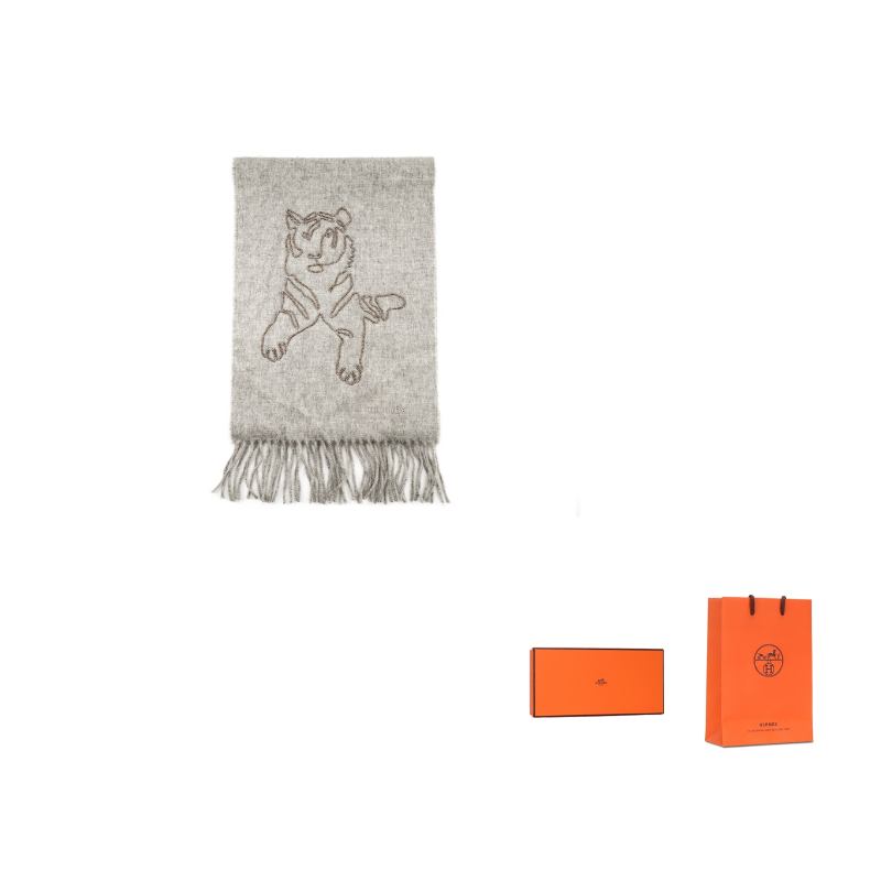 HERMES Knit Scarves Unisex Light Mixed Gray