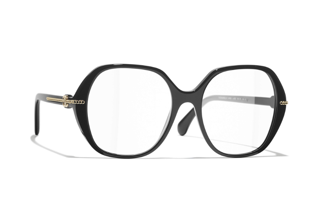 CHANEL Acetate Irregular Shape Eyeglass Frames Unisex Black