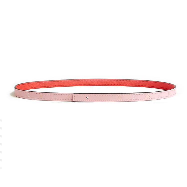 HERMES Double-Sided Design Interlocking Buckle Calfskin Leather Belts Women's Pink/Red Width: 1.3cm