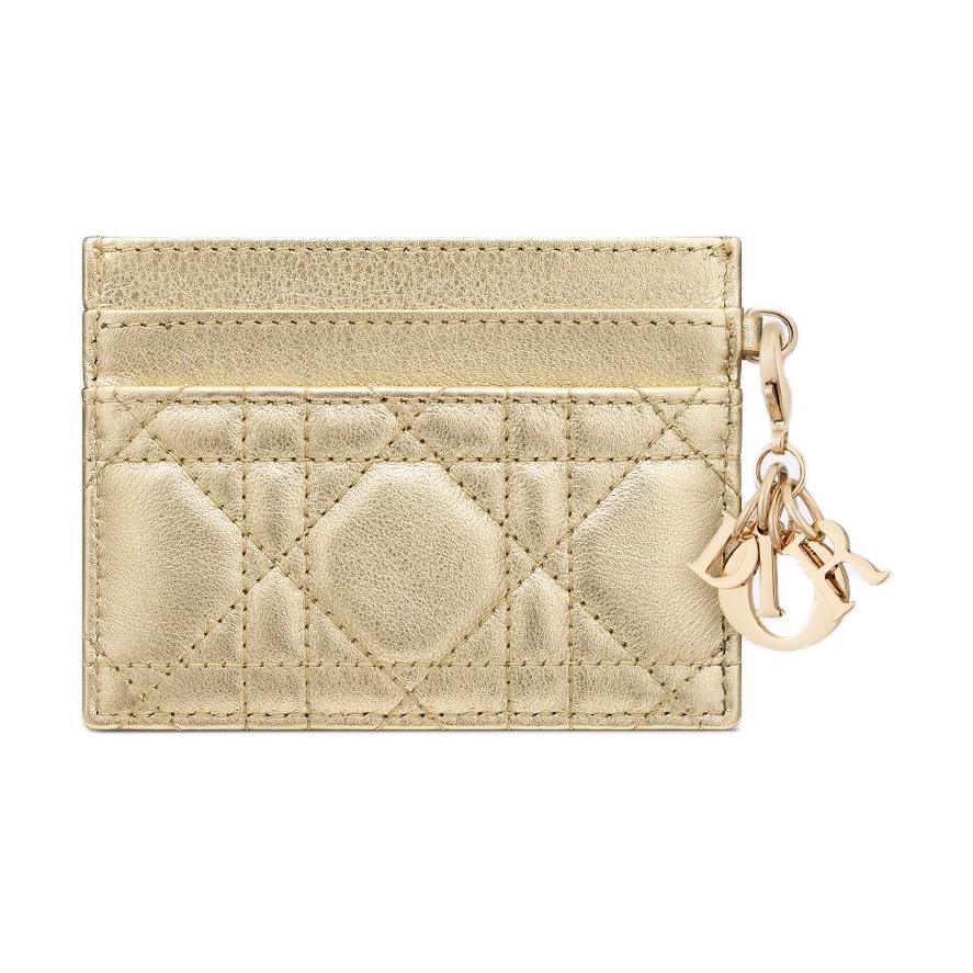 DIOR Lady Dior Calfskin Card Holder Women's Gold