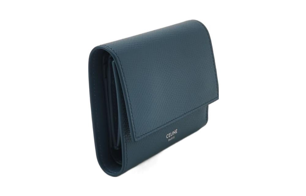 CELINE Grained Calfskin Wallet Small Size Women's Dark Blue