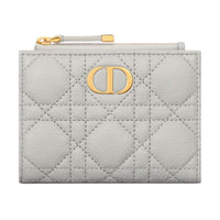 DIOR Caro Wicker Pattern Calfskin Wallet Women's Dusty Gray