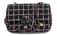 CHANEL Wool Twill Soft Woolen Camellia Flap Bag, Crossbody Bag, Shoulder Bag Women's Black & Pink