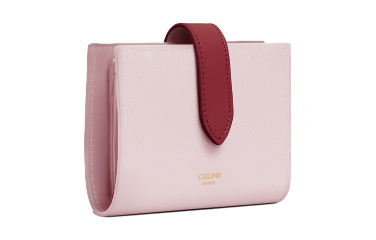 CELINE Grained Calfskin Card Holder, Wallet Small Size Women's Peony Red/Rouge Red