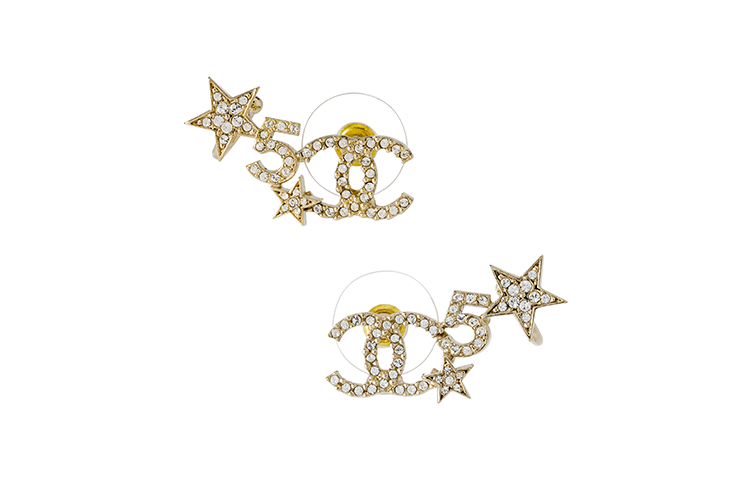CHANEL Metal With Rhinestones Earrings Women's Gold