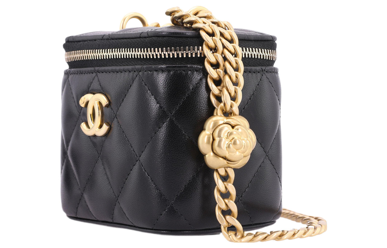 CHANEL Sheepskin Square Box Shoulder Bag Crossbody Bag With Mirror Small Size Women's Black