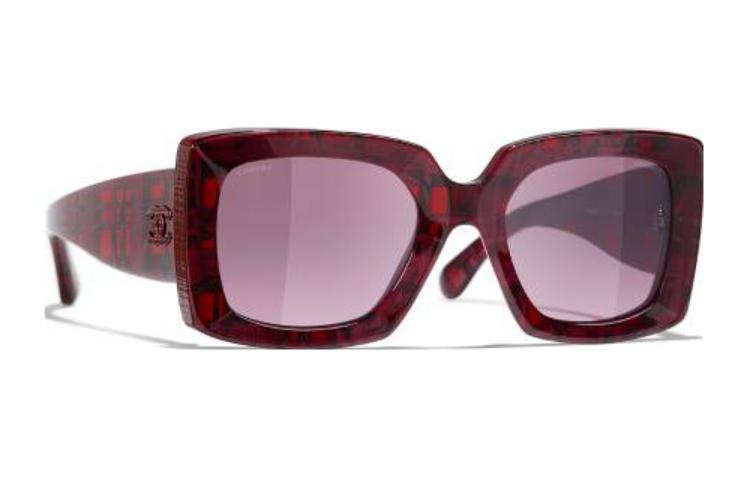CHANEL Acetate Irregular Shape Sunglasses Men's Red