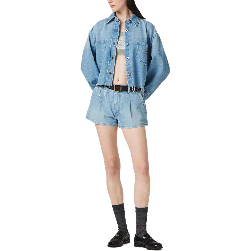 MIU MIU Logo embroidered Denim Shorts