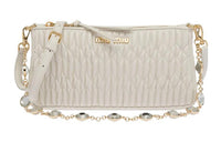 MIU MIU Matelassé Sheepskin Pleated Shoulder Bag Crossbody Bag Mini Women's White