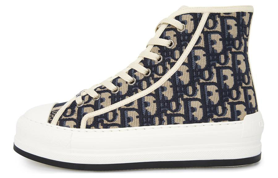 DIOR Walk'n'Dior Platform Shoes High Top Stylish Skateboarding Shoes Women's Dark Blue