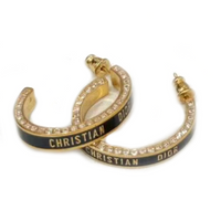 DIOR Metal Crystal Earrings Women's Black