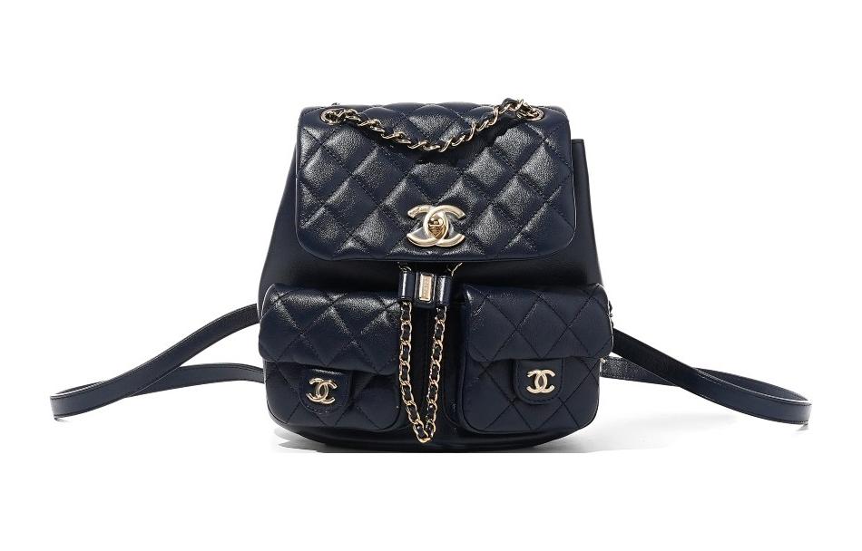 CHANEL Duma Calfskin Frog Backpack Medium Size Women's Dark Blue