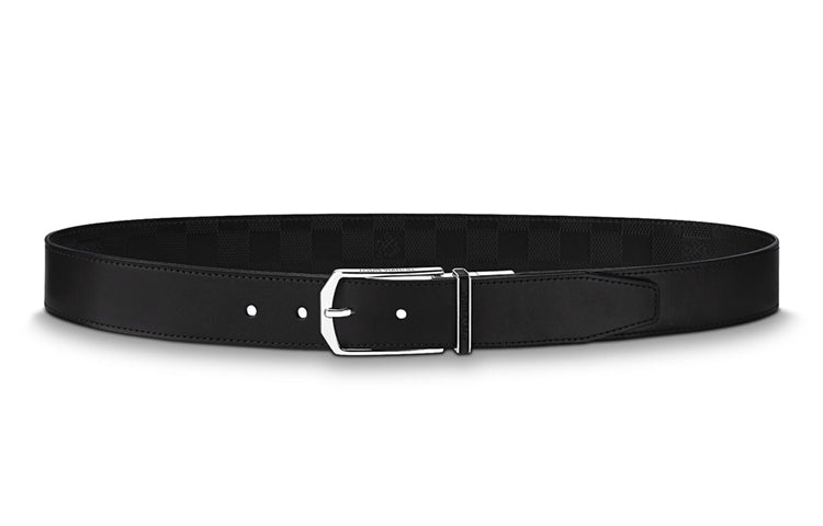 LOUIS VUITTON Slender Cow Leather Belts Men's Black Width 3.5cm