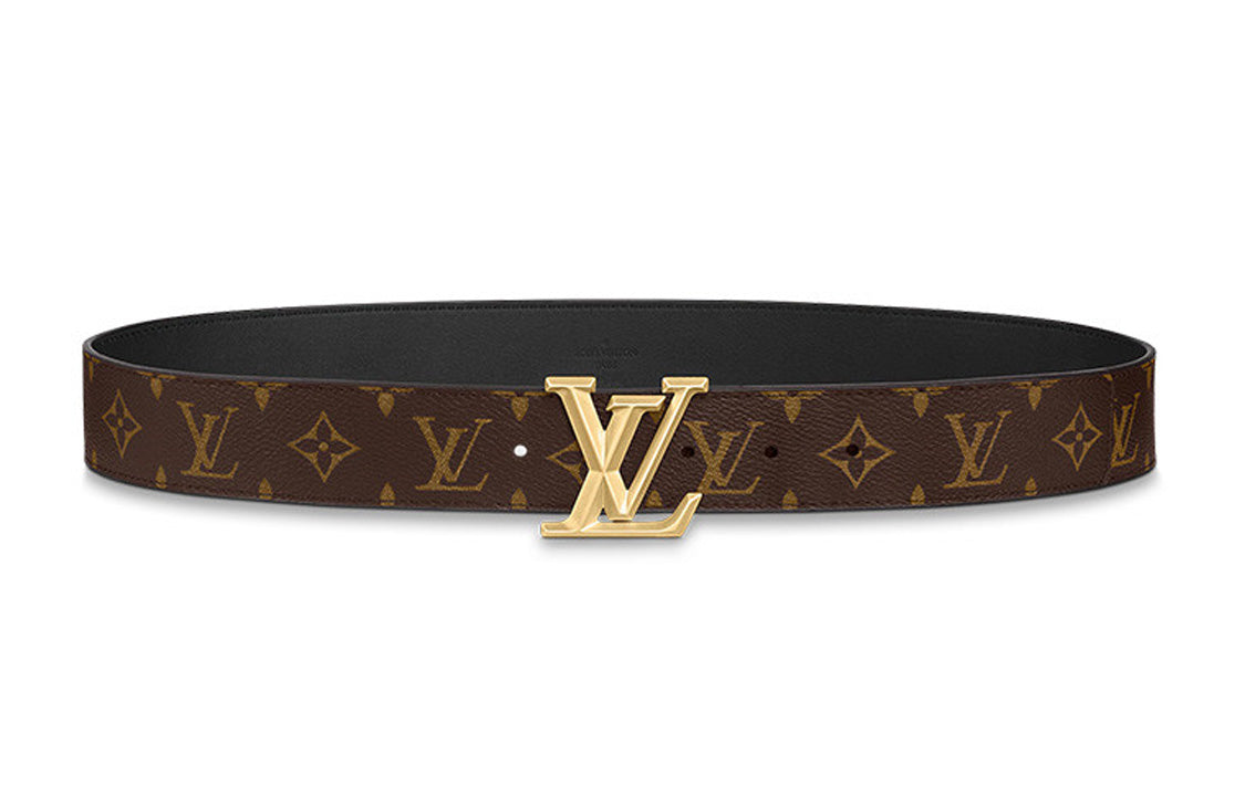 LOUIS VUITTON Logo Letter Embossed Smooth Buckle Cow Leather Metal Canvas Leather Belts Men's Brown Width: 4cm