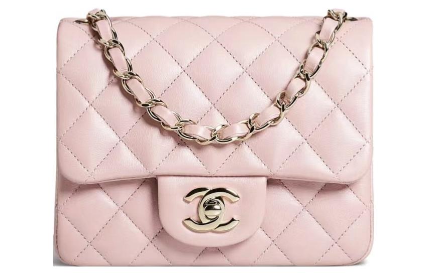 CHANEL Sheepskin Mini Square Flap Bag, Flap Bag, Shoulder Bag, Crossbody Bag Women's Light Pink