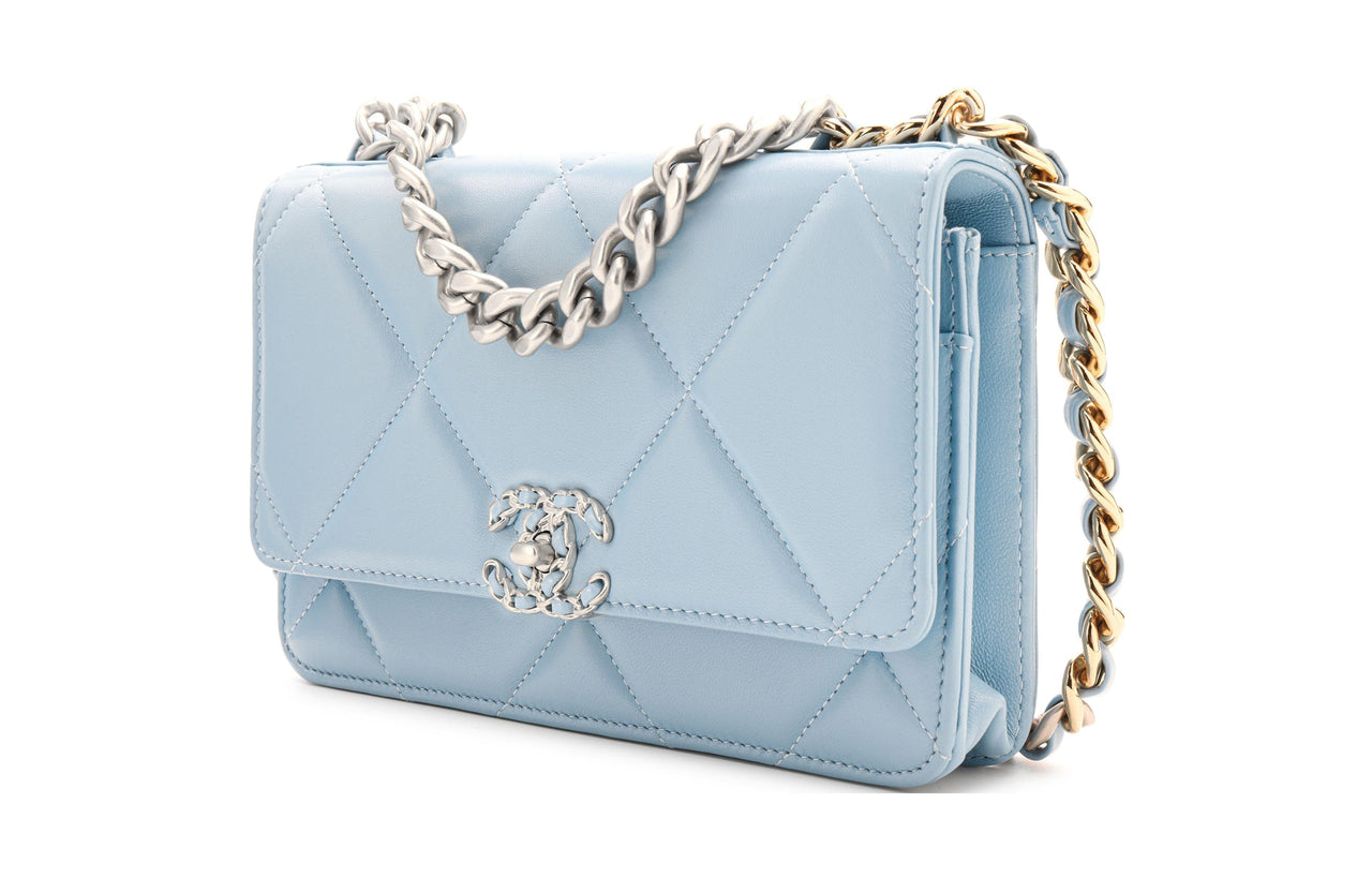 CHANEL 19BagWOC Sheepskin Shoulder Bag Crossbody Bag Wallets Women's Light Blue