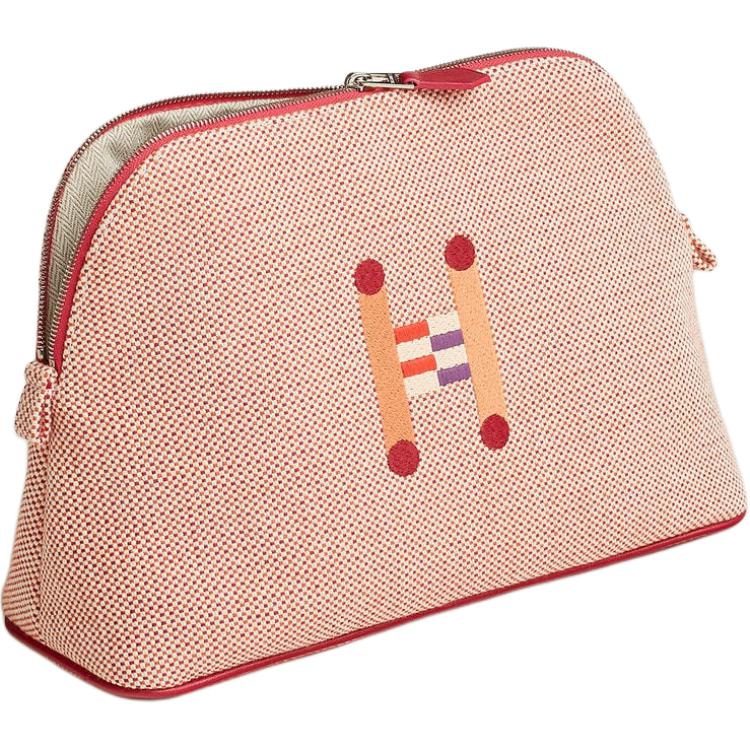 HERMES Bolide 100% Cotton Bowling Bag Storage Bag Medium Size Women's Orange