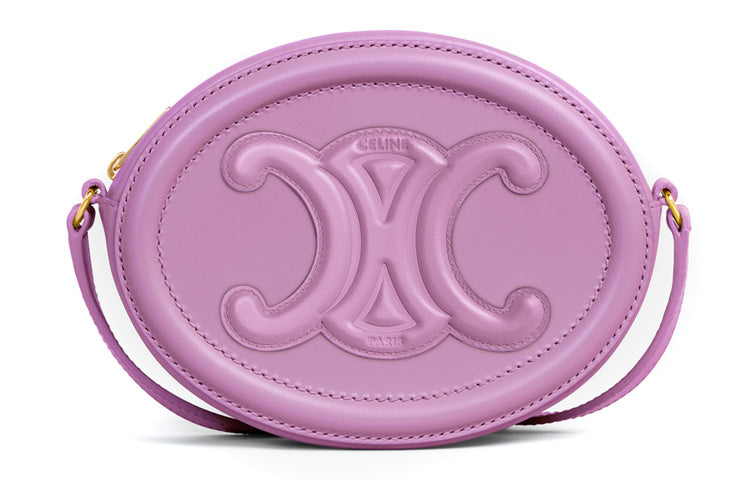 CELINE Smooth Cow Leather Mooncake Bag Oval Handbag Shoulder Bag Crossbody Bag Women's Purple