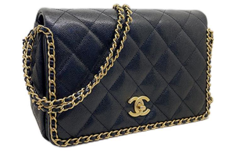 CHANEL Grained Embossed Cow Leather Chain Shoulder Bag Crossbody Bag Regular Women's Black