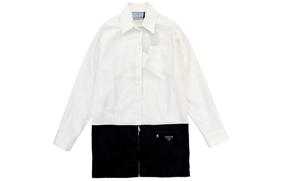 PRADA Two-Toned Panelled Long-Sleeved Shirt Dress