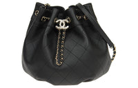 CHANEL Cow Leather Bucket Bags Shoulder Bag Crossbody Bag Small Size Women's Black