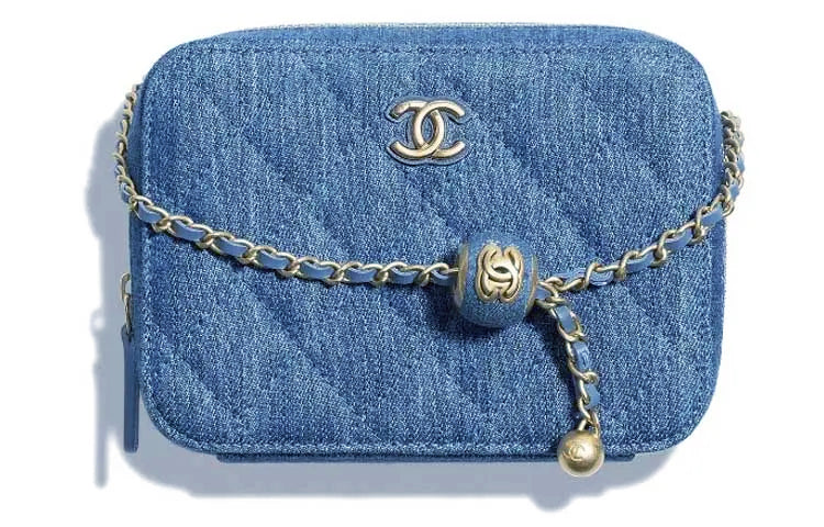 CHANEL Pearl Crush Denim Camera Bag Blue