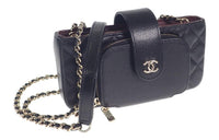 CHANEL Litchi Cow Leather Shoulder Bag Crossbody Bag Cell Phone Pouch Women's Black