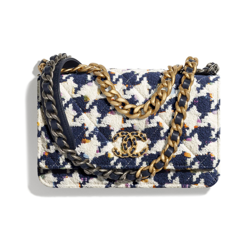 CHANEL 19Bag Twill Soft Nappa With Metal Shoulder Bag Crossbody Bag Women's White & Marine Blue