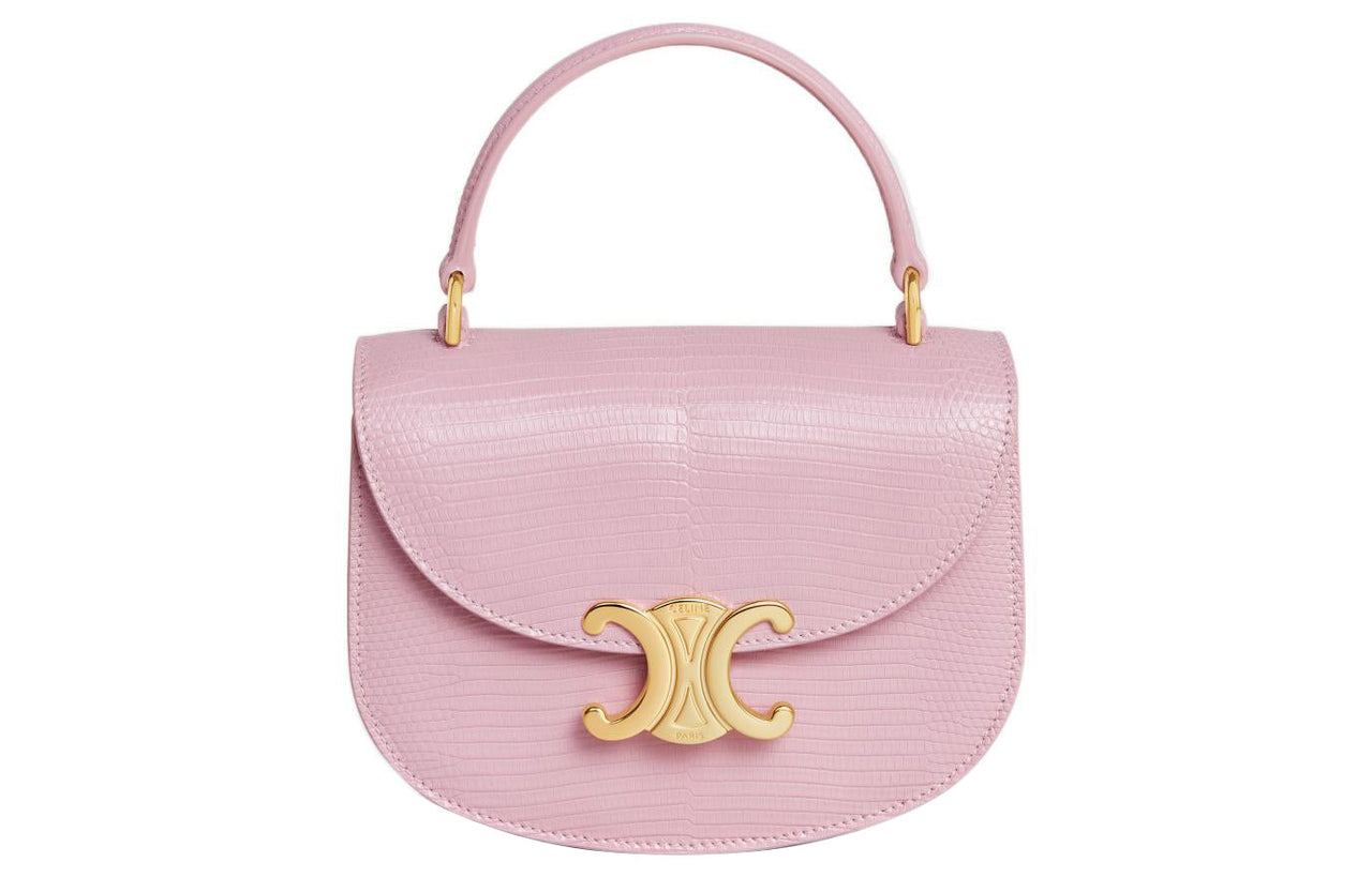 CELINE BesaceTriomphe Lizard Leather Shoulder Bag Crossbody Bag Handbag Women's Light Pink Red