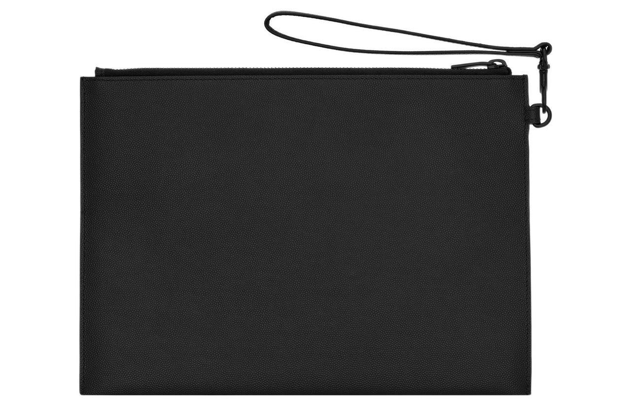 SAINT LAURENT Grain Embossed Leather Clutch Women's Black