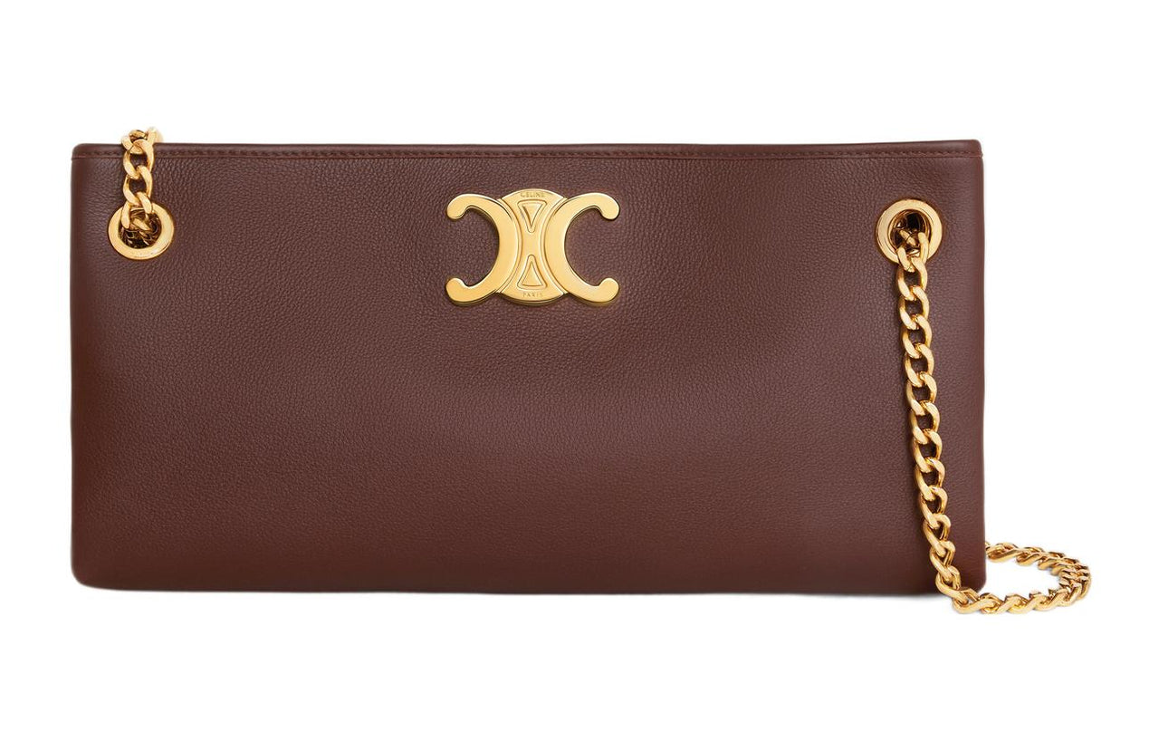CELINE Cow Leather Handbag Shoulder Bag Women's Chestnut Brown