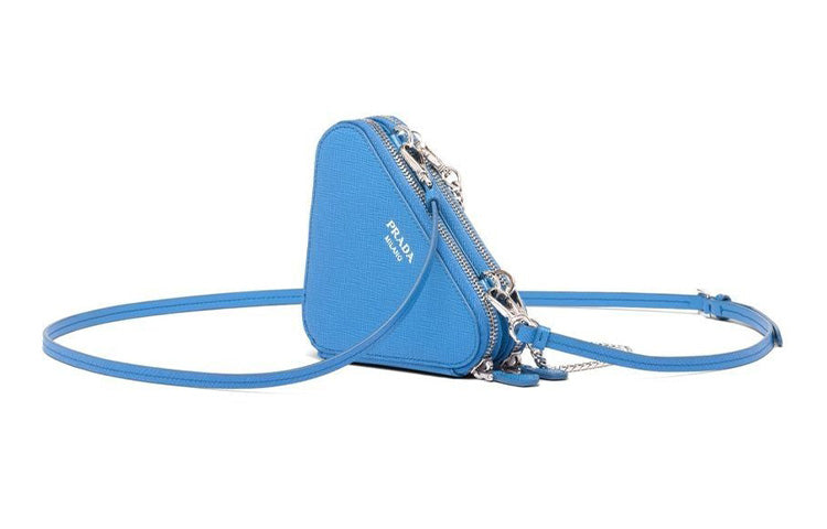 PRADA Fabric With Saffiano Leather Portable One Shoulder Crossbody Clutch Mini Women's Blue