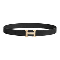 HERMES Calfskin Leather Belts Men's Black Width: 3.2CM