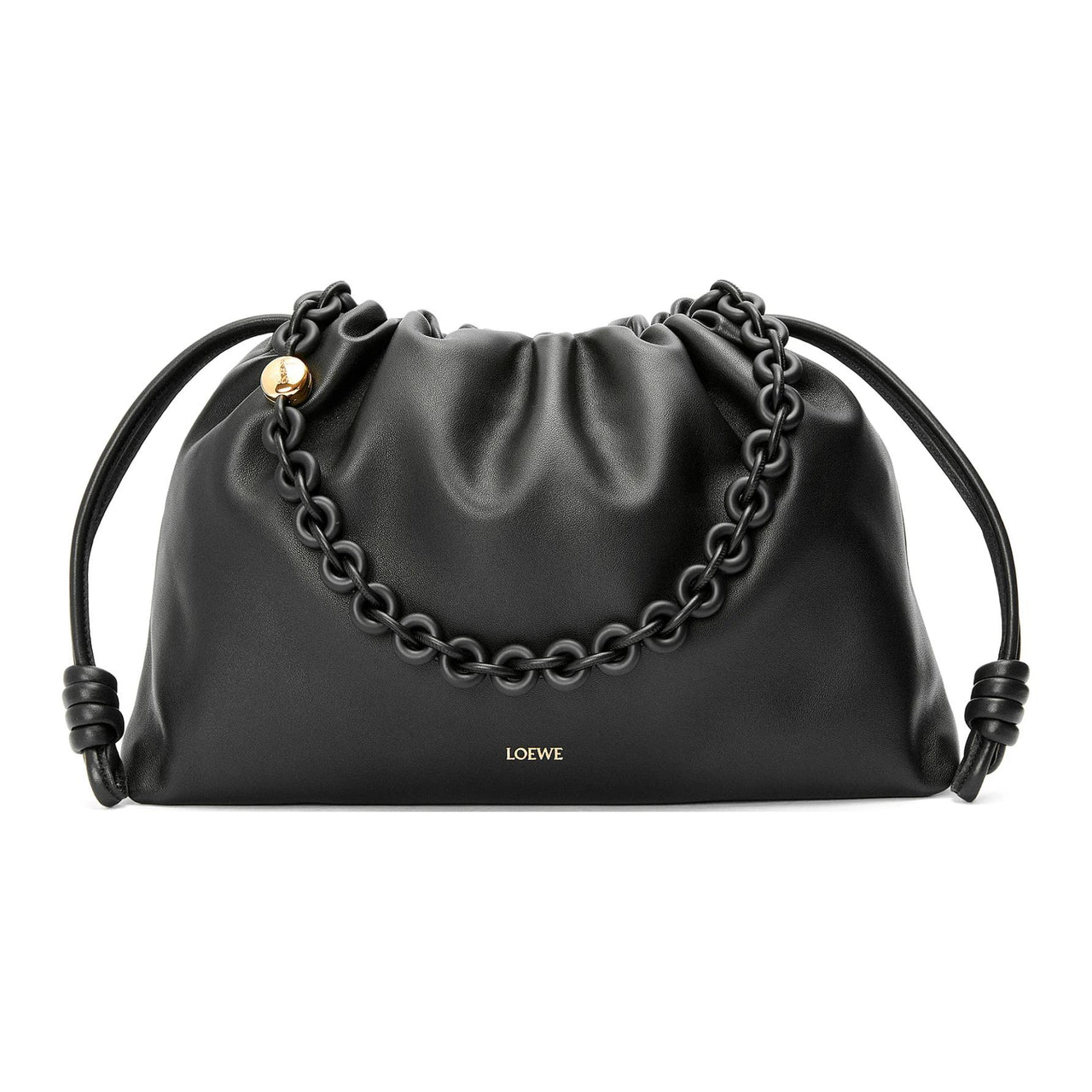 LOEWE Flamenco Soft Nappa Sheep Leather Clutch Large Size Women's Black