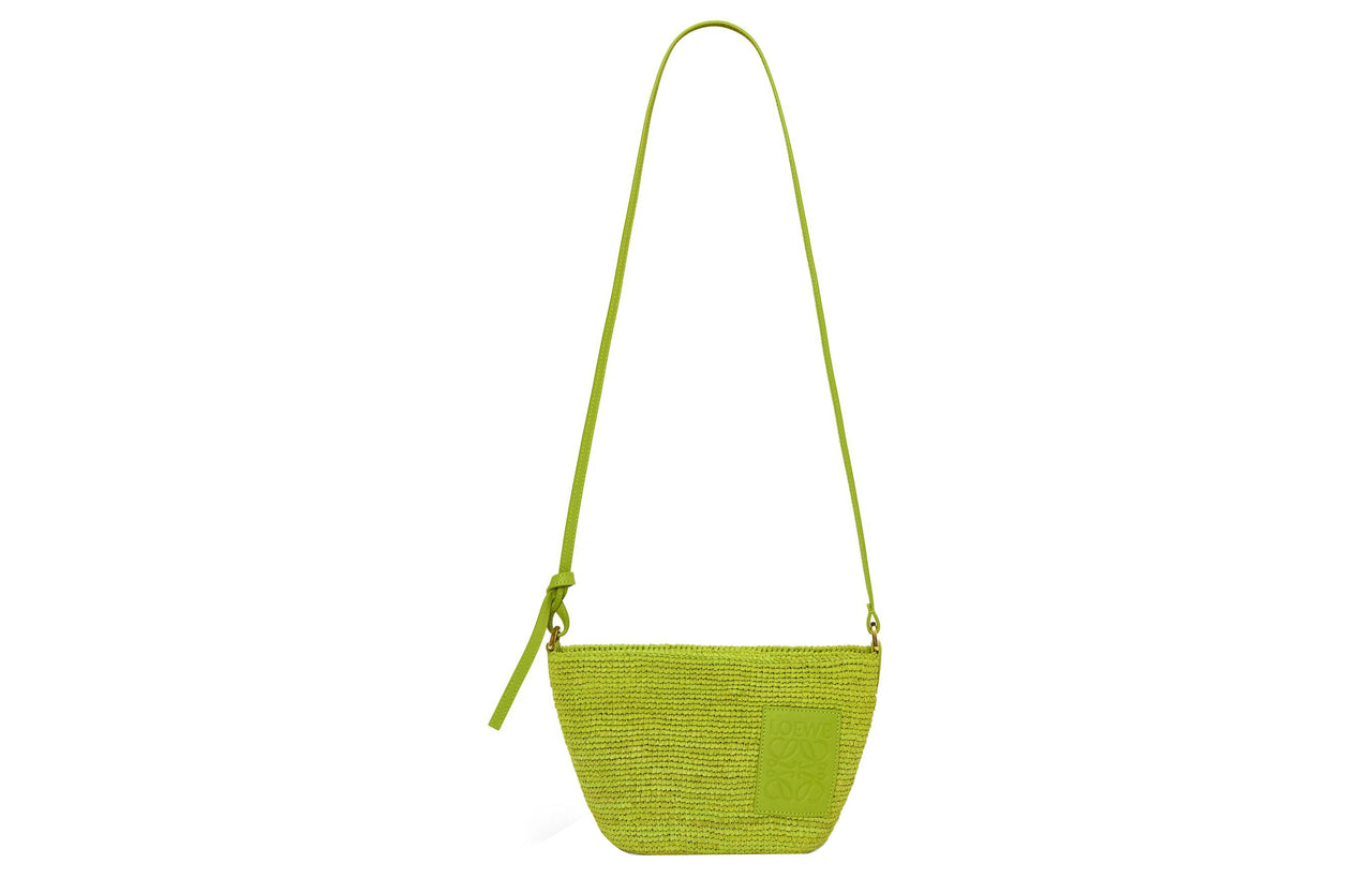 LOEWE Slit Raffia Fiber Cow Leather Shoulder Bag, Crossbody Bag Women's Grass Green
