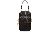 DIOR Lady Dior Sheepskin Wicker Pattern Shoulder Bag, Crossbody Bag, Handbag, Cell Phone Pouch Women's Black