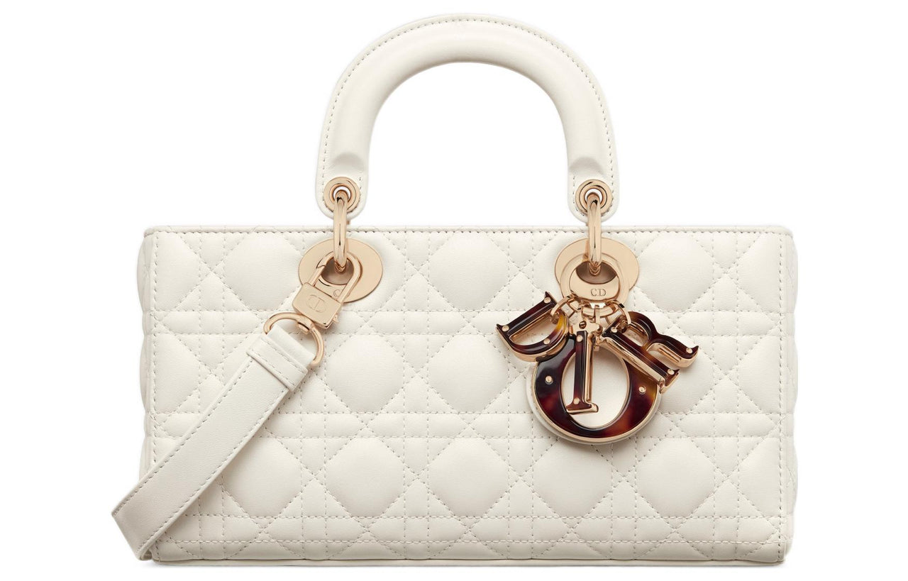 DIOR Lady D-JOY Sheepskin Dior Bag Shoulder Bag Crossbody Bag Handbag Medium Size Women's White