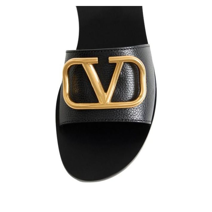 (WMNS) Valentino SS24 Calfskin Point Vlogo Signature Slide Sandal 'Black' S0M21HWS0NO