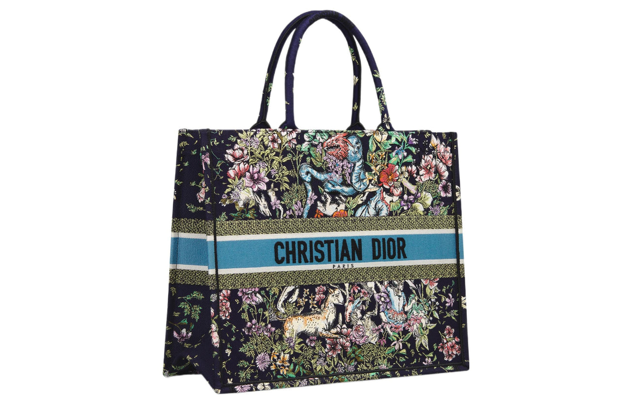 DIOR BookTote Embroidery Tote Bag Shopping Bag Handbag Large Size Women's Blue/Multicolor