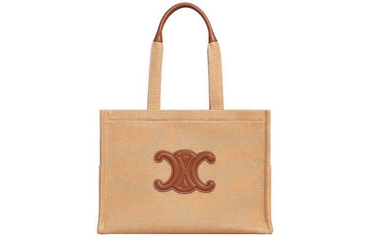 CELINE Cabas Thais Textile Cow Leather Tote Bag Shopping Bag Shoulder Bags Handbags Women's Beige/Tan