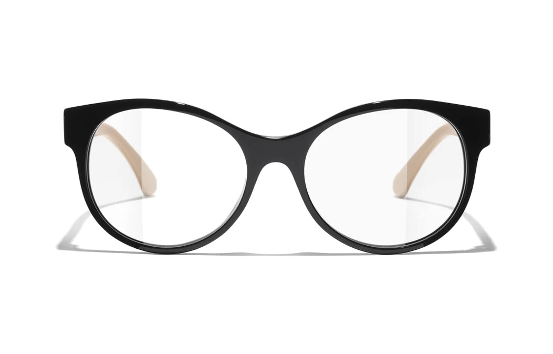 CHANEL Acetate Butterfly Eyeglass Frames Unisex Black/Beige