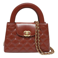 CHANEL Shiny Calfskin Shoulder Bag Crossbody Bag Handbag Mini Women's Brown
