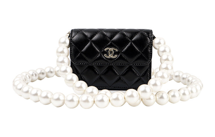 CHANEL Lambskin Coin Purse Crossbody Bag Shoulder Bag Women's Black
