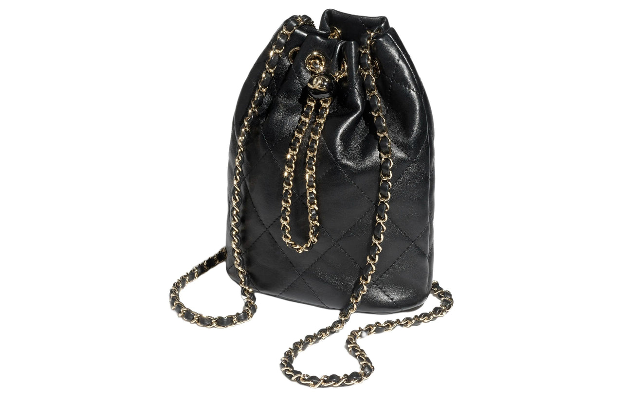 CHANEL Shiny Lambskin Backpack Women's Black