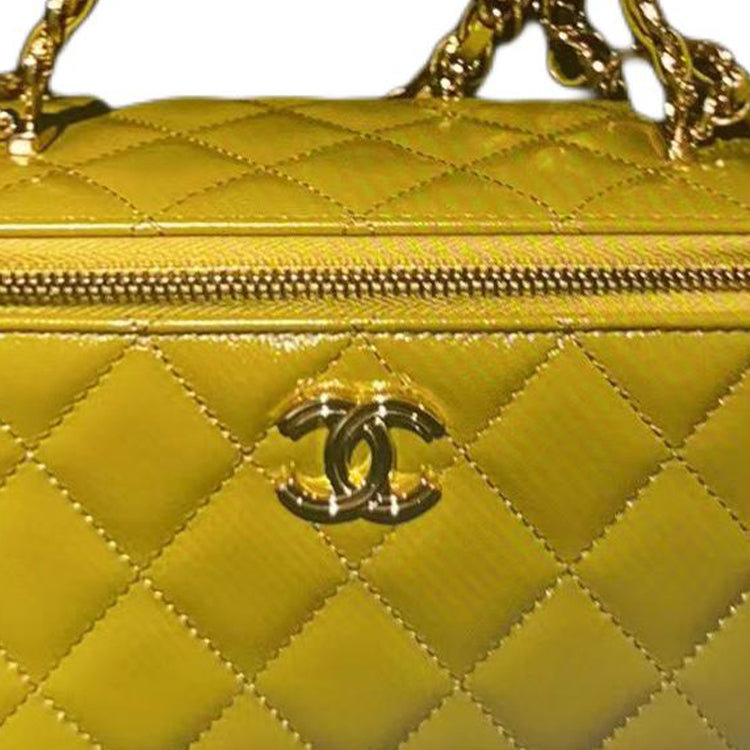 CHANEL Waxed Sheepskin Box Bag Makeup Bag Handbag Shoulder Bag Crossbody Bag Clutch Women's Yellow