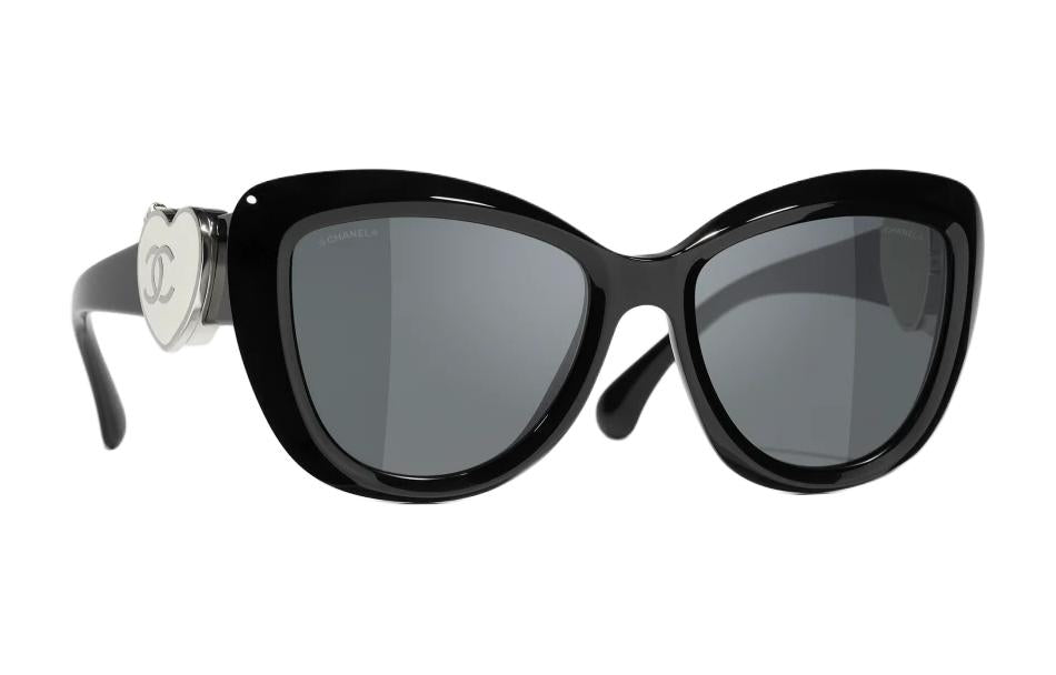 CHANEL Acetate Cat Eye Sunglasses Unisex Black