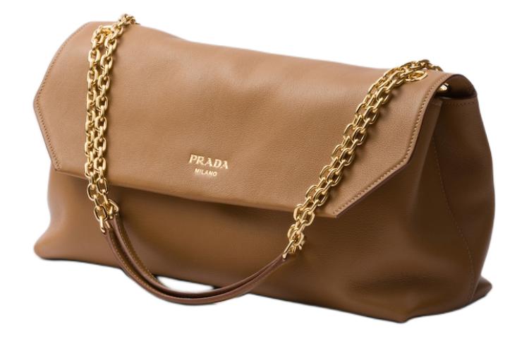 PRADA Leather Portable Crossbody Bag, Shoulder Bag Women's Caramel