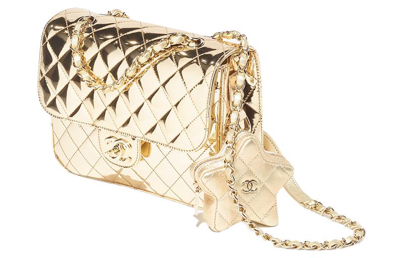 CHANEL Metallic Mirror Finish Calfskin Coin Purse Backpack Women's Gold