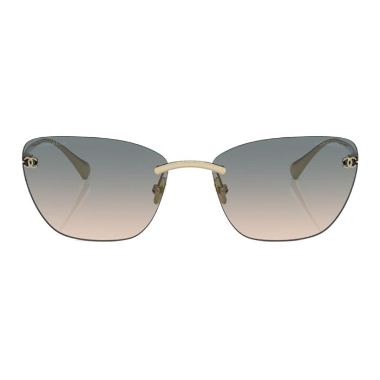 CHANEL Titanium Irregular Shape Sunglasses Women's Gold